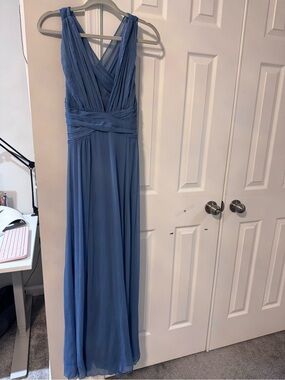 ASOS Dusty Blue Pleated V-Neck Maxi Dress